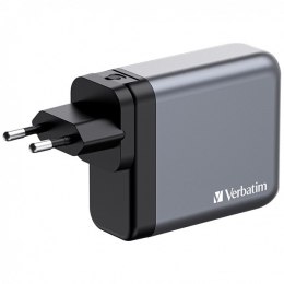 Ładowarka GaN Verbatim, USB 3.0, USB C, szara, 140 W, wymienne końcówki C,G,A