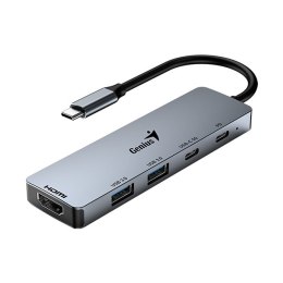 USB (3.0) hub 5-port, UH-500, szary, Genius, 2x USB 3.0,1x HDMI,2x USB-C,Power Delivery 100W