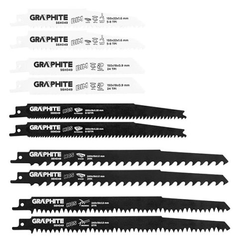 Brzeszczoty do piły szablastej Graphite 56H049 HCS/BIM, zestaw 10 szt