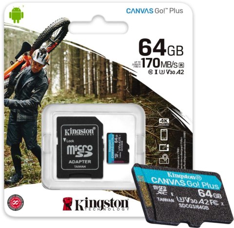 Karta pamięci Kingston Canvas Go Plus microSD 64GB 170/70MB/s Adapter KINGSTON