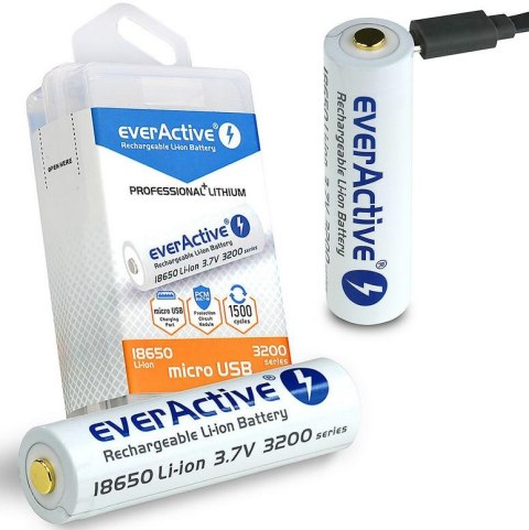 Akumulatorek 18650 Li-Ion 3,7V everActive 3200 mAh (1 szt.) z gniazdem micro USB EVERACTIVE