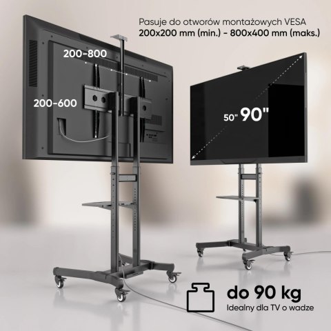 Mobilny stojak do TV 50" - 90" do 90 kg ONKRON TS1891 Czarny ONKRON