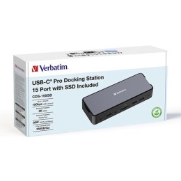 Stacja dokująca Verbatim, USB-C Pro, 15-port, 2x HDMI, RJ45, microSD, USB-A 3.1, USB-C 3.1, szara