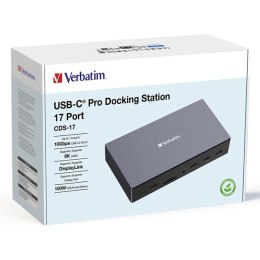 Stacja dokująca Verbatim, USB-C Pro, 17-port, HDMI, RJ45, microSD, USB-A 3.2, szara