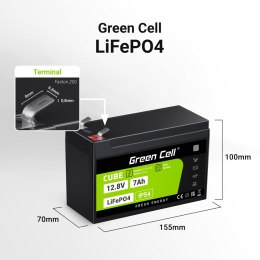 Green Cell CUBE Akumulator LiFePO4 7Ah 12.8V 89.6Wh Litowo-Żelazowo-Fosforanowy do zasilaczy awaryjnych UPS, Monitoringu