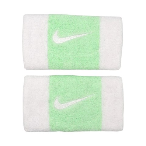 Frotki na nadgarstek Nike Swoosh Doublewide Wristbands 2 szt. biało-zielone N0001586117OS