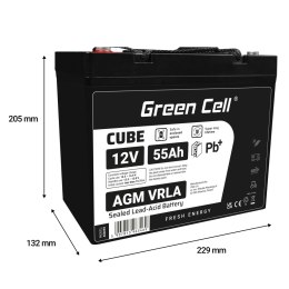 Green Cell Cube AGM VRLA IP54 12V 55Ah bezobsługowy akumulator do kosiarki skutera łodzi wózka inwalidzkiego