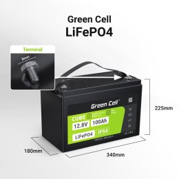 Green Cell CUBE Akumulator LiFePO4 100Ah 12.8V 1280Wh Litowo-Żelazowo-Fosforanowy do Fotowoltaiki, Przyczep kempingowych, Łodzi