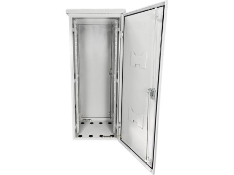 Zewnętrzna szafka rack IP55, stojąca 19" 32U 600x600, 4 belki nośne, 4 przepusty kablowe, kolor szary ALANTEC