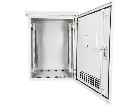 Zewnętrzna szafka rack IP55, wisząca 19" 12U 600x600, 4 belki nośne, 4 przepusty kablowe, kolor szary ALANTEC