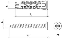 Kołek uniwersalny 8x40/50, wkręt z łbem stożkowym, Masterbox (SFXP-08040050 x 50szt.) WKRĘT-MET