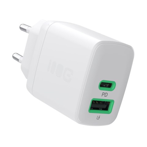 Greencell PowerSource Duo30 Biała Ładowarka sieciowa 30W USB-C USB-A Power Delivery QC3.0- 1x USB-C, 1x USB-A