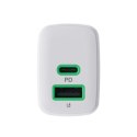 Greencell PowerSource Duo30 Biała Ładowarka sieciowa 30W USB-C USB-A Power Delivery QC3.0- 1x USB-C, 1x USB-A