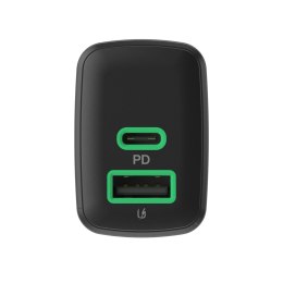 Greencell PowerSource Duo30 Czarna Ładowarka sieciowa 30W USB-C USB-A Power Delivery QC3.0- 1x USB-C, 1x USB-A