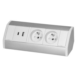 GNIAZDO MEBLOWE 2X2P+Z+2XUSB BIAŁO-SREBRNE