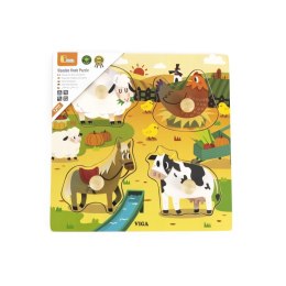 VIGA Drewniane Puzzle z Pinezkami Farma 12m+ Viga Toys