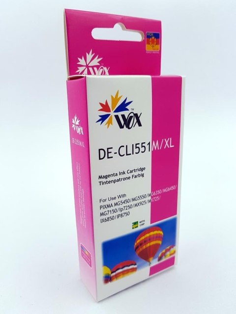 Tusz Wox Magenta CANON CLI 551M z chipem zamiennik CLI551M (6510B001)