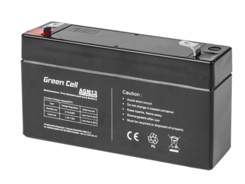 Green Cell AGM VRLA 6V 1.3Ah bezobsługowy akumulator do systemu alarmowego, kasy fiskalnej, zabawki