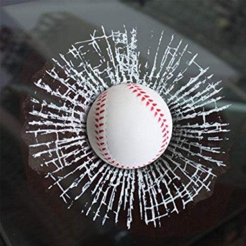 3D Naklejka - rozbite szkło - piłka baseballowa