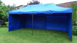 Namiot ogrodowy party DELUXE nożycowy +ściana boczna- 3 x 6 m niebieski
