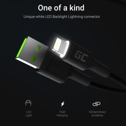 Kabel Green Cell GC Ray USB - Lightning 200cm do iPhone, iPad, iPod, biały LED, szybkie ładowanie