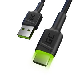 Kabel Green Cell GC Ray USB - USB-C 200cm, zielony LED, szybkie ładowanie Ultra Charge, QC 3.0