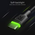 Kabel Green Cell GC Ray USB - USB-C 200cm, zielony LED, szybkie ładowanie Ultra Charge, QC 3.0