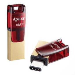 Apacer USB flash disk OTG 3.1/3.1 Typ C 16GB AH180 złoty czerwony AP16GAH180R-1 z osłoną