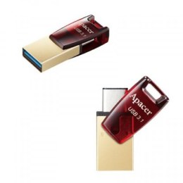 Apacer USB flash disk OTG 3.1/3.1 Typ C 64GB AH180 złoty czerwony AP64GAH180R-1 z osłoną