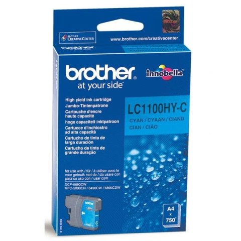 Brother oryginalny ink / tusz LC-1100HYC, cyan, 750s, high capacity, Brother DCP-6690CW, MFC-6490CW