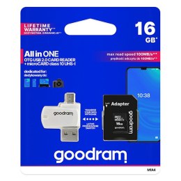 Goodram All-In-ONe, 16GB, multipack, M1A4-0160R12, UHS-I U1 (Class 10), z czytnikiem i adapterem