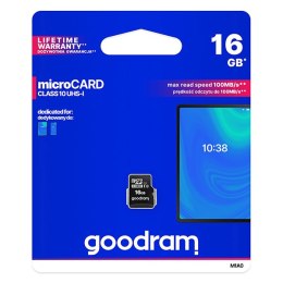 Goodram Micro Secure Digital Card, 16GB, micro SDHC, M1A0-0160R12, UHS I, do archiwizacji danych