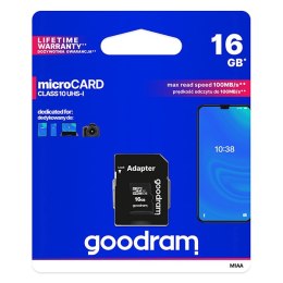 Goodram Micro Secure Digital Card, 16GB, micro SDHC, M1AA-0160R12, UHS-I U1 (Class 10), z adapterm