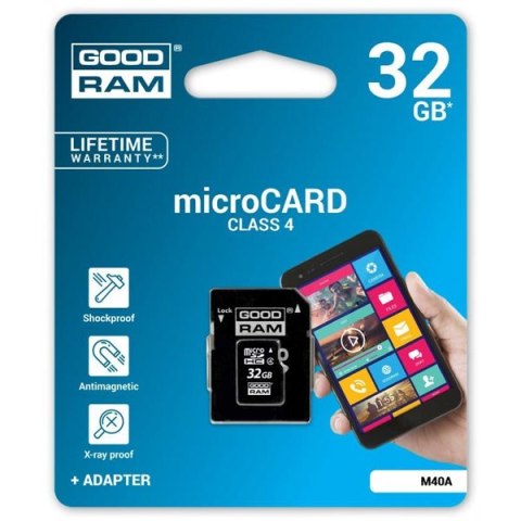 Goodram Micro Secure Digital Card, 32GB, micro SDHC, M40A-0320R11, Class 4, z adapterm