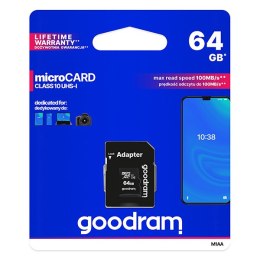 Goodram Micro Secure Digital Card  64GB  micro SDXC  M1AA-0640R12  UHS-I U1 Class 10  z adapterm