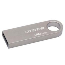 Kingston USB flash disk, 2.0, 32GB, Data Traveler SE9, srebrny, DTSE9H/32GB, metalowe, małe wymiary