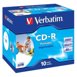 Verbatim CD-R, 43325, DataLife PLUS, 10-pack, 700MB, Super Azo, 52x, 80min., 12cm, Wide Printable, jewel box, Standard, do archi