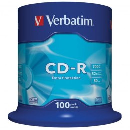 Verbatim CD-R, 43411, DataLife, 100-pack, 700MB, Extra Protection, 52x, 80min., 12cm, bez możliwości nadruku, cake box, Standard