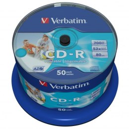Verbatim CD-R, 43438, DataLife PLUS, 50-pack, 700MB, Azo, 52x, 80min., 12cm, Inkjet, Wide Printable-No ID Brand, cake box, Stand