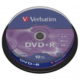 Verbatim DVD+R, 43498, DataLife PLUS, 10-pack, 4.7GB, 16x, 12cm, General, Advanced Azo+, cake box, Scratch Resistant, bez możliw