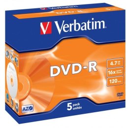 Verbatim DVD-R, 43519, DataLife PLUS, 5-pack, 4.7GB, 16x, 12cm, General, Advanced Azo+, jewel box, Scratch Resistant, bez możliw