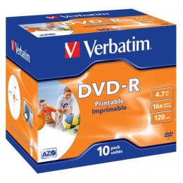 Verbatim DVD-R, 43521, DataLife PLUS, 10-pack, 4.7GB, 16x, 12cm, General, Advanced Azo+, jewel box, Wide Printable, do archiwiza