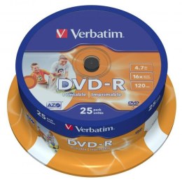 Verbatim DVD-R, 43538, DataLife PLUS, 25-pack, 4.7GB, 16x, 12cm, General, Advanced Azo+, cake box, Wide Printable, do archiwizac