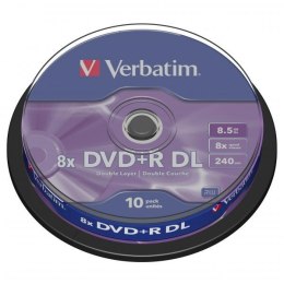 Verbatim DVD+R, 43666, DataLife PLUS, 10-pack, 8.5GB, 8x, 12cm, General, Double Layer, cake box, Matt Silver, bez możliwości nad