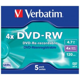 Verbatim DVD-RW, 43285, DataLife PLUS, 5-pack, 4.7GB, 4x, 12cm, General, Serl, jewel box, Scratch Resistant, bez możliwości nadr