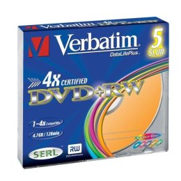 Verbatim DVD+RW, 43297, DataLife PLUS, 5-pack, 4.7GB, 4x, 12cm, General, Standard, slim box, Colour, bez możliwości nadruku, do 