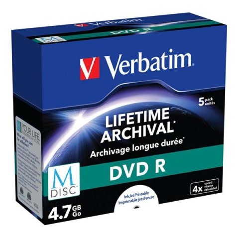 Verbatim M-Disc DVD R, 43821, 5-pack, GBGB, 4x, jewel box, do archiwizacji danych