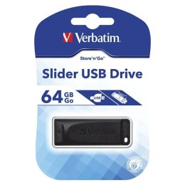 Verbatim USB flash disk, 2.0, 64GB, Slider, czarny, 98698
