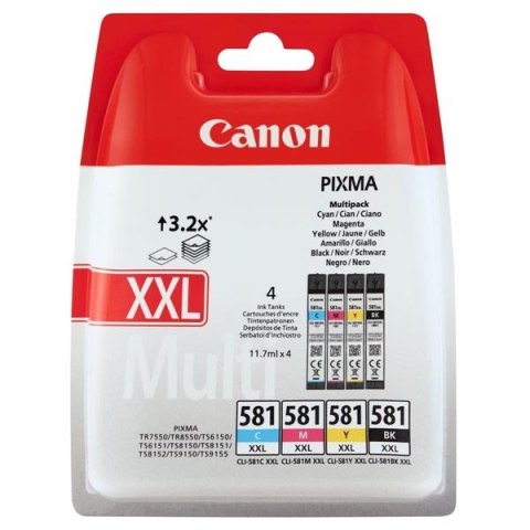 Canon oryginalny ink / tusz CLI-581 XXL CMYK Multi Pack, CMYK, 4*11.7ml, 1998C005, very high capacity, Canon PIXMA TR7550, TR855