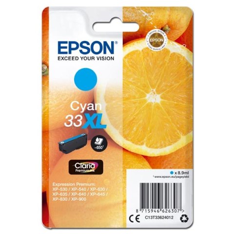 Epson oryginalny ink / tusz C13T33624012, T33XL, cyan, 8,9ml, Epson Expression Home a Premium XP-530,630,635,830